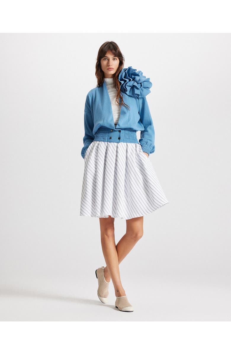 THEO The Label Nomia Ribbed Waist Rosette Cardigan, Alternate, color, Retro Blue