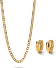 Joey Baby Cuban Link Chain 18K Gold Plated Necklace And Huggie Earring Set