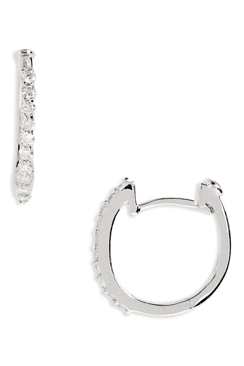 Small Diamond Hoop Earrings, Main, color, WHITE GOLD