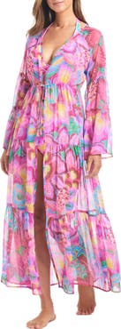 BLEU by Rod Beattie Print Long Sleeve Cover-Up Dress