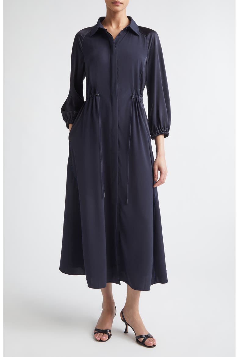 Pelota Drawstring Satin Shirtdress, Main, color, ULTRAMARINE