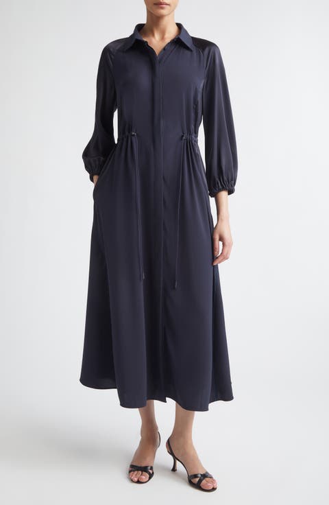 Pelota Drawstring Satin Shirtdress