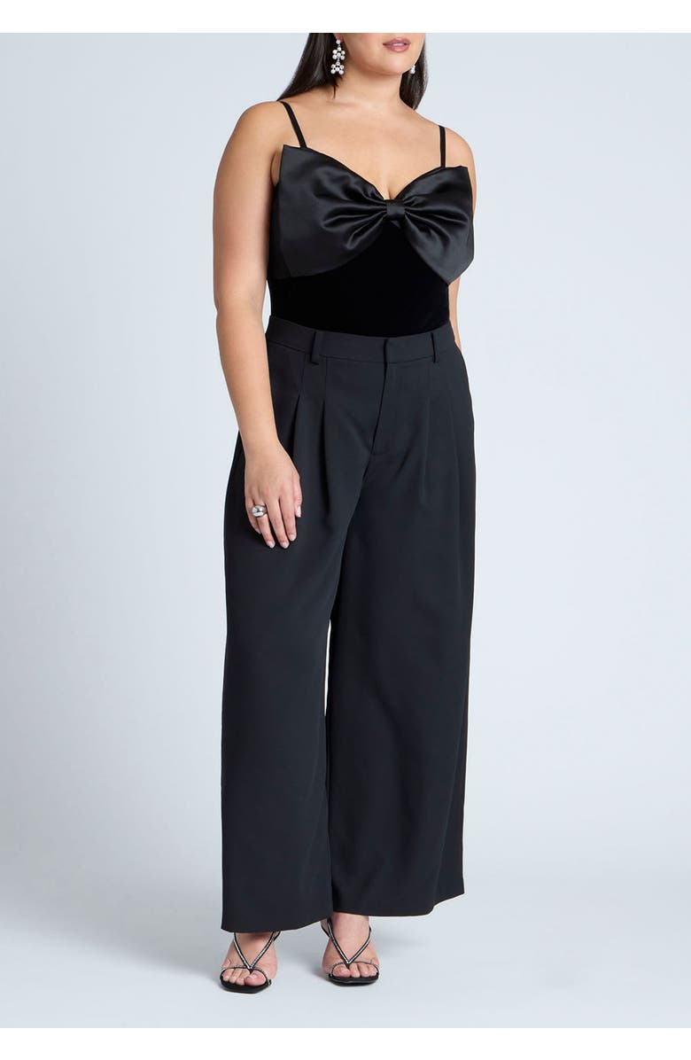 ELOQUII Contrast Bow Bodysuit, Alternate, color, Black Onyx And Sugar