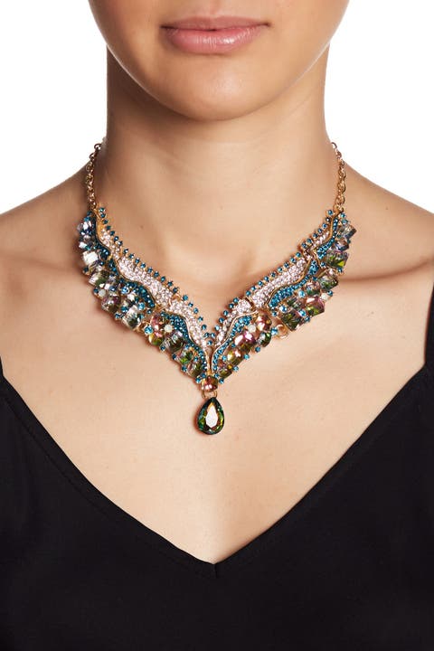 Multicolored Glass Crystal Mermaid Tail Collar Necklace