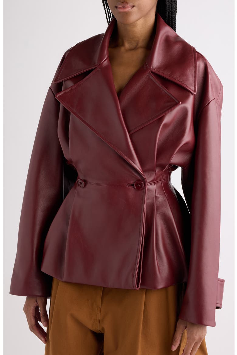 Folded Leather Trench Jacket, Alternate, color, 6500 BURGUNDY