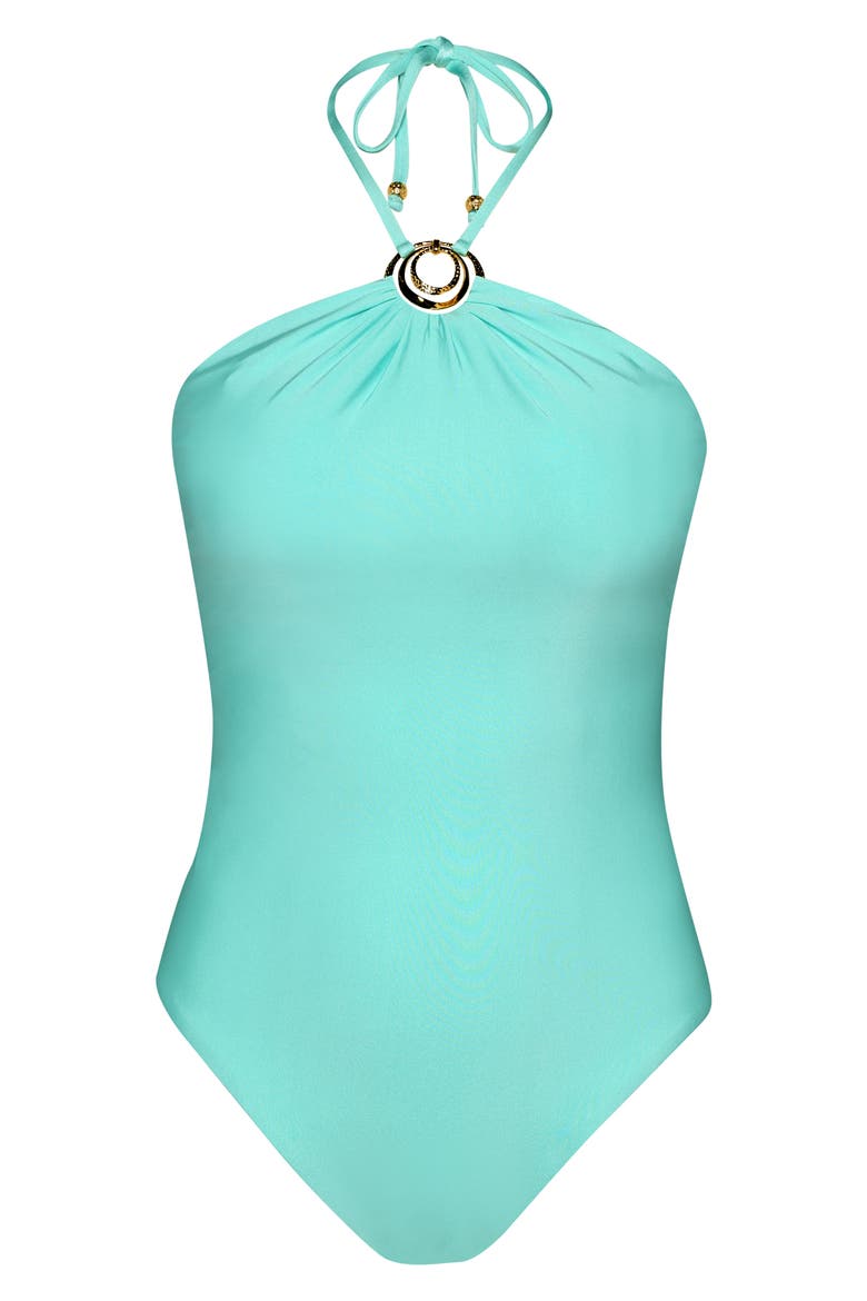 Solids Halter Neck One-Piece Swimsuit, Alternate, color, SEAGLASS