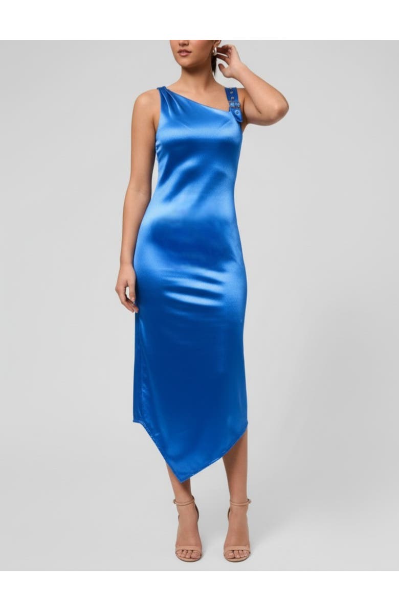 RACHEL Rachel Roy Nerida Asymmetrical Neck Midi Dress, Main, color, Bright Blue