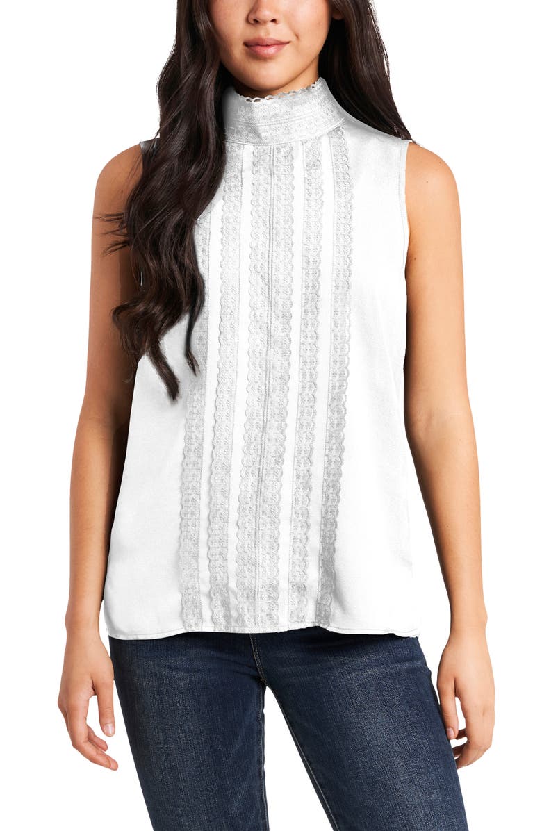 Vince Camuto Lace Detail Sleeveless Crêpe de Chine Blouse, Main, color, 