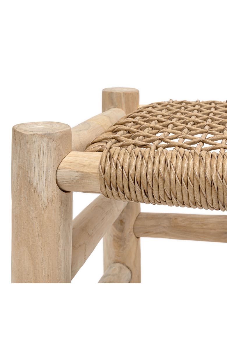 Chuck Bohemian Handcrafted Woven Synthetic Rattan Seat and Wood Indoor/Outdoor Backless Accent Stool, Alternate, color, Natural Bleach Finish