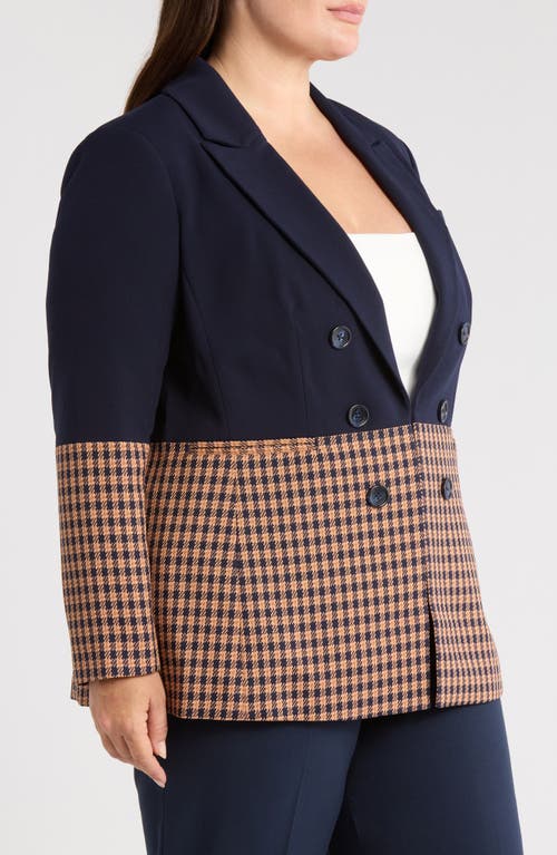 Tahari Asl Check Color Block Jacket In Blue