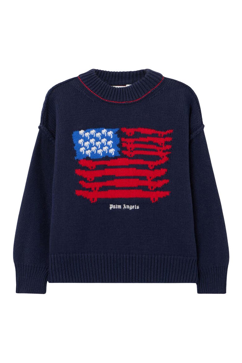 Kids' Palms Flag Knit Crewneck Sweater, Main, color, NAVY BLUE - RED
