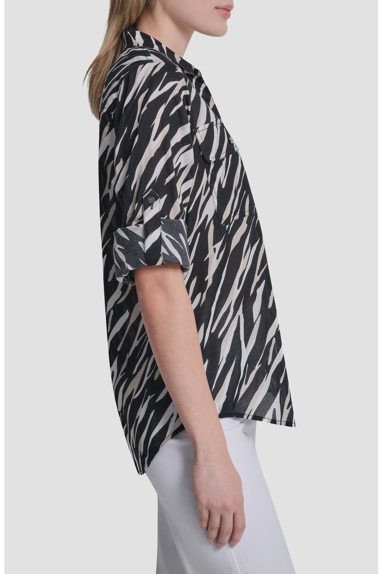 Printed Roll-Tab Cuff Cotton Button-Up Shirt, Alternate, color, CONCRETE ANIMAL