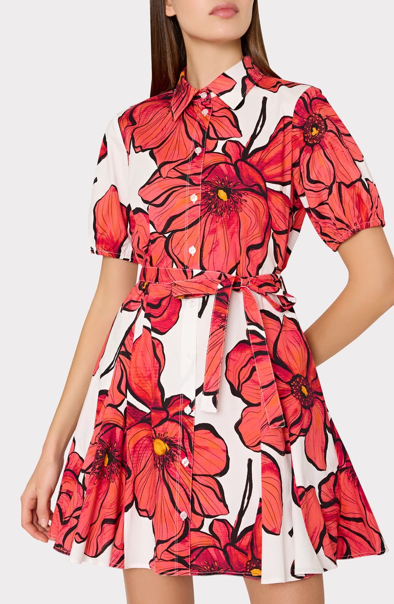 Milly Juni Windflower Stretch Cotton Poplin Mini Shirtdress, Alternate, color, Coral Multi