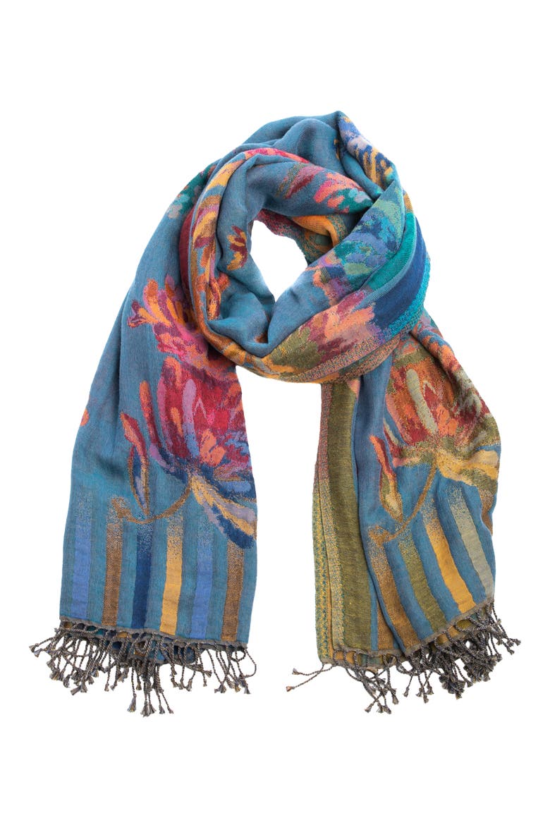Reversible Floral Scarf, Alternate, color, BLUE