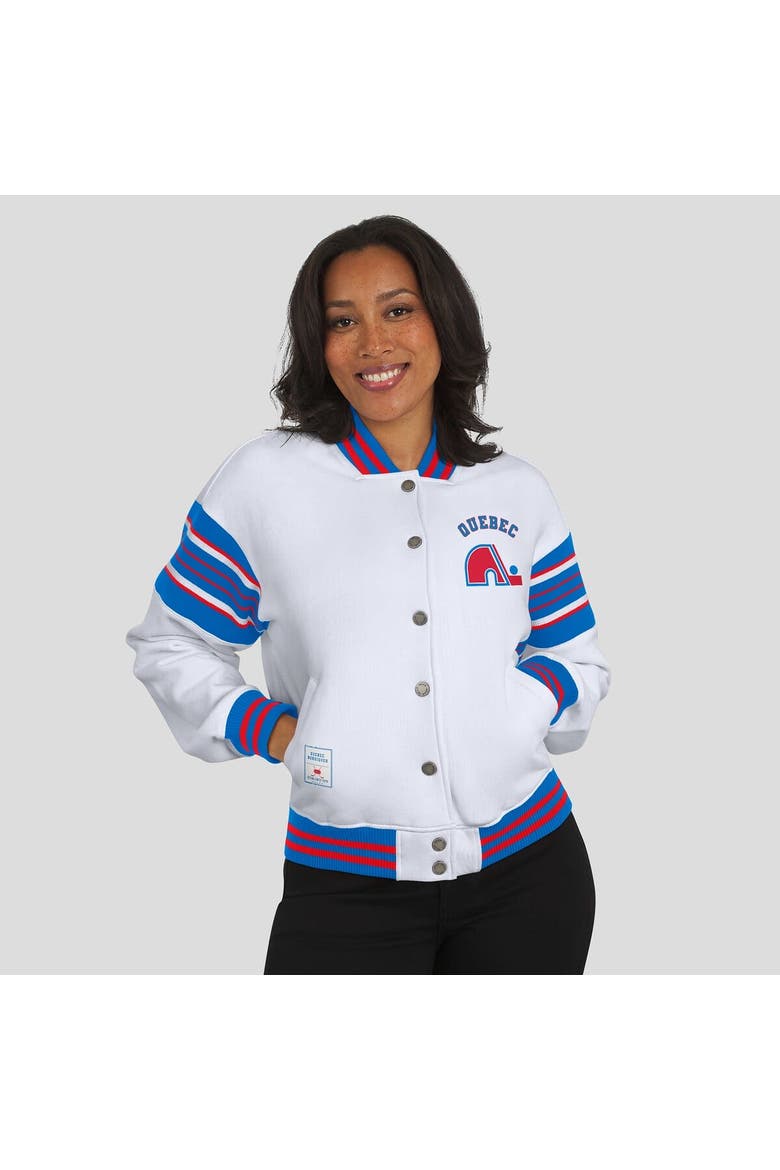 Women's WEAR by Erin Andrews White/Blue Quebec Nordiques Full-Snap Fleece Sweatshirt Jacket, Alternate, color, Blue