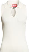 DIESEL® Lilita Sleeveless Rib Recycled Silk & Organic Cotton Polo Sweater