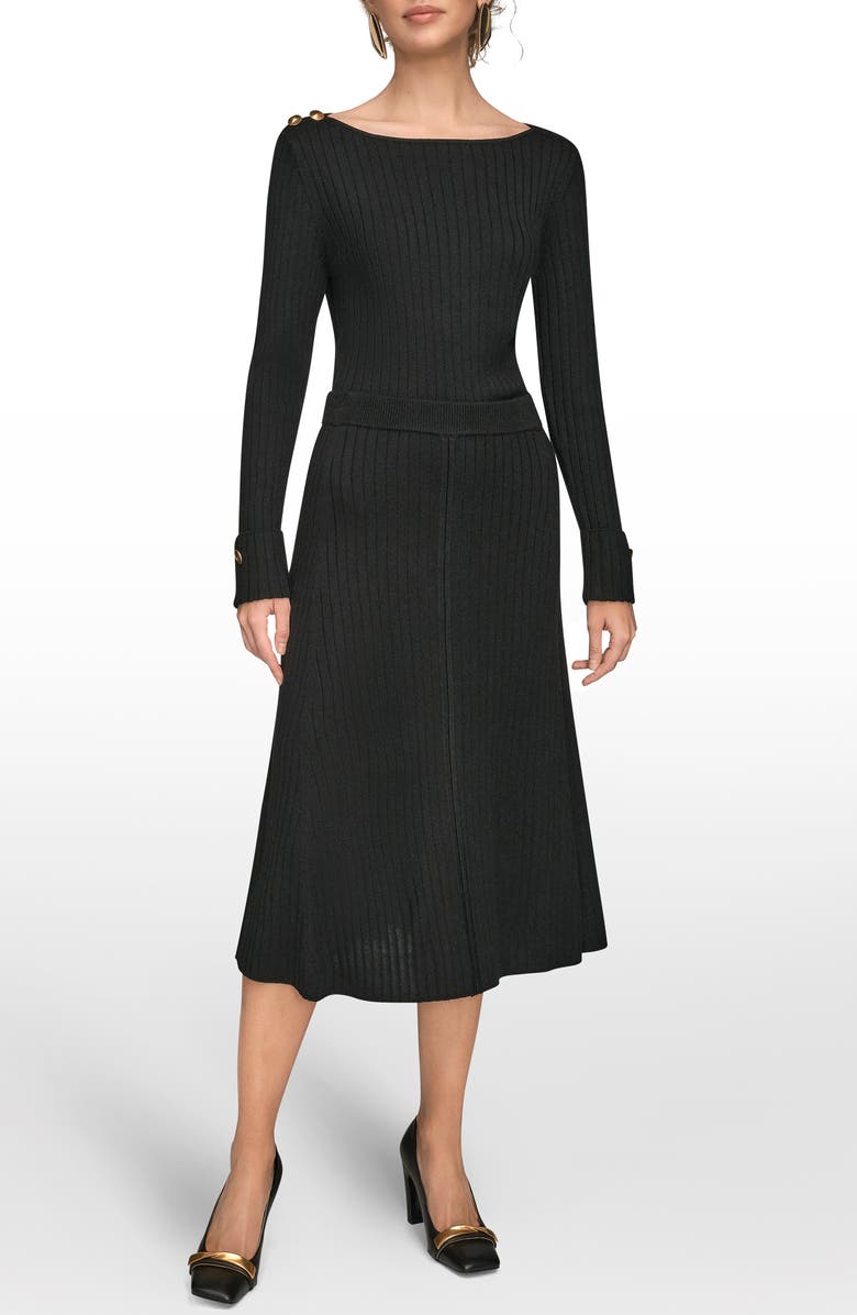 Donna Karan New York Rib Midi Sweater Skirt, Alternate, color, Black