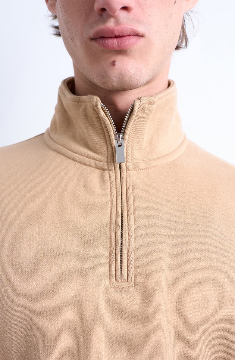 Topman Heavyweight Oversize Quarter Zip Sweatshirt, Alternate, color, Dark Stone