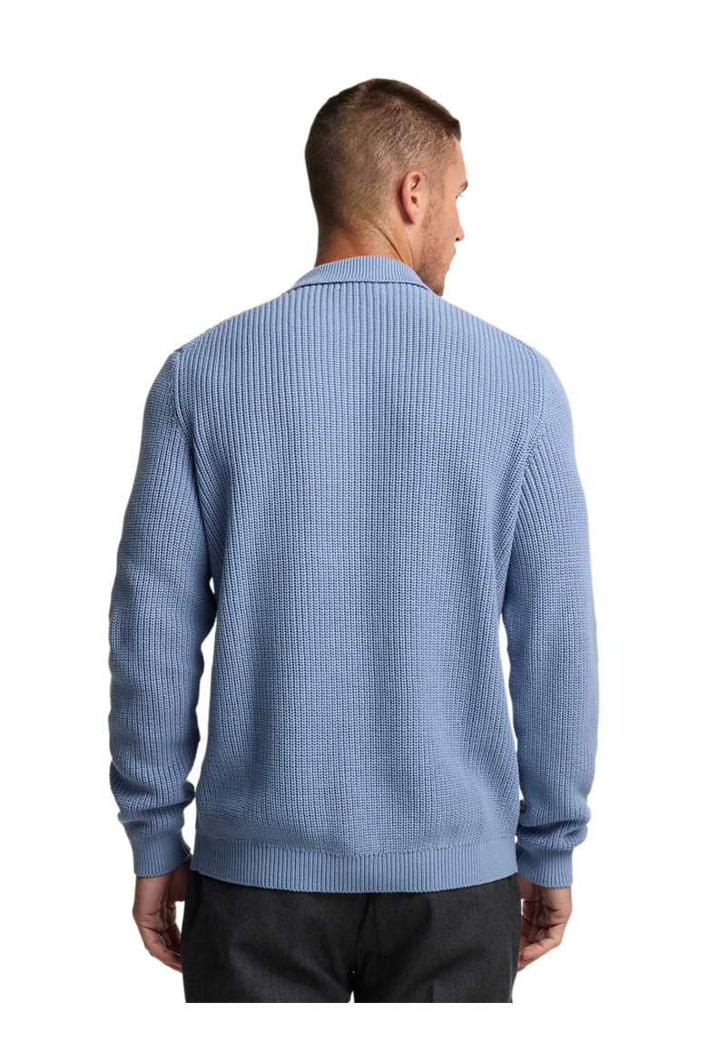 Cotton Cable V-neck Polo, Alternate, color, Blue