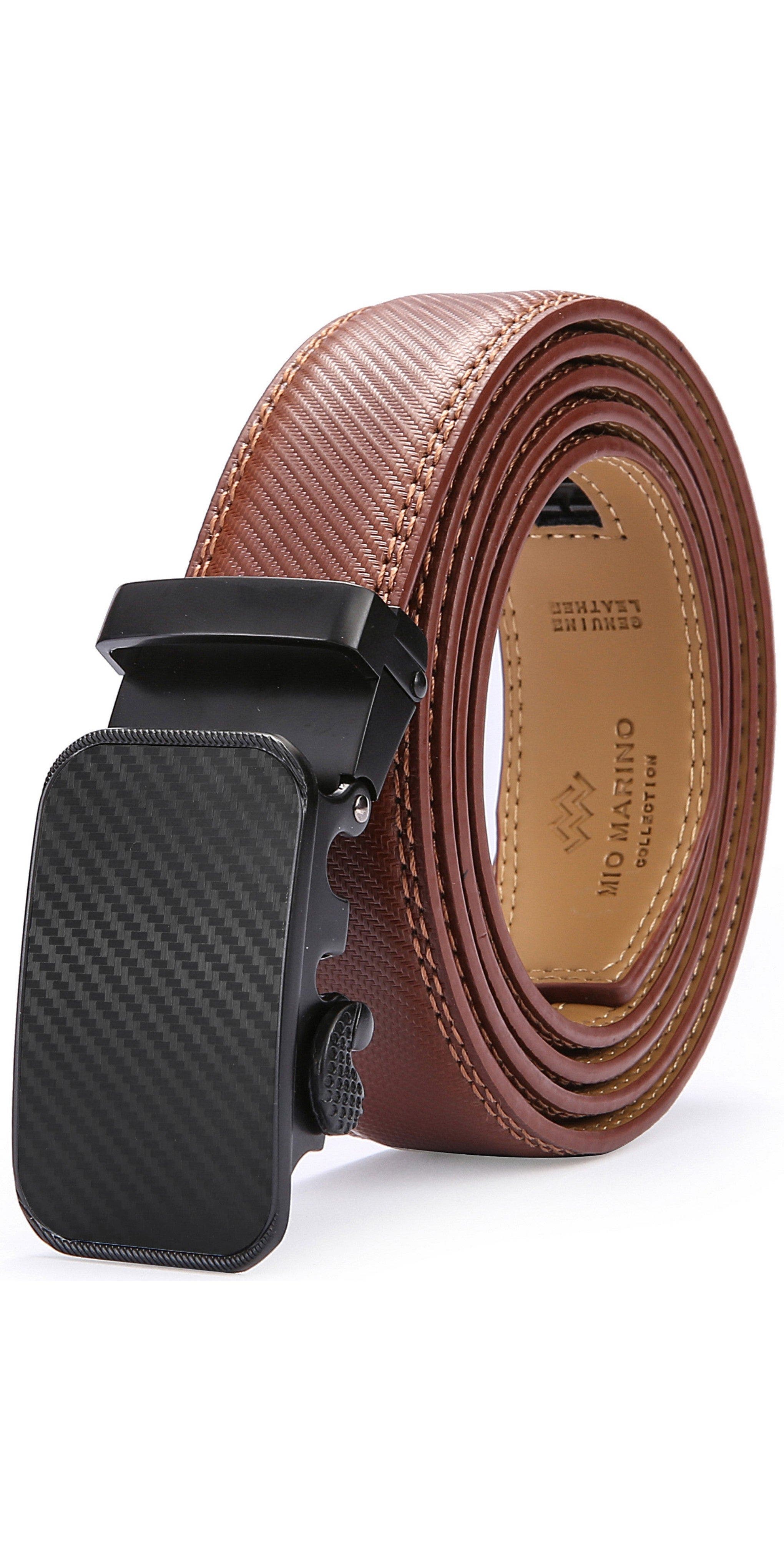 Mio Marino Classic Adjustable Ratchet Leather Dress Belt In Brown