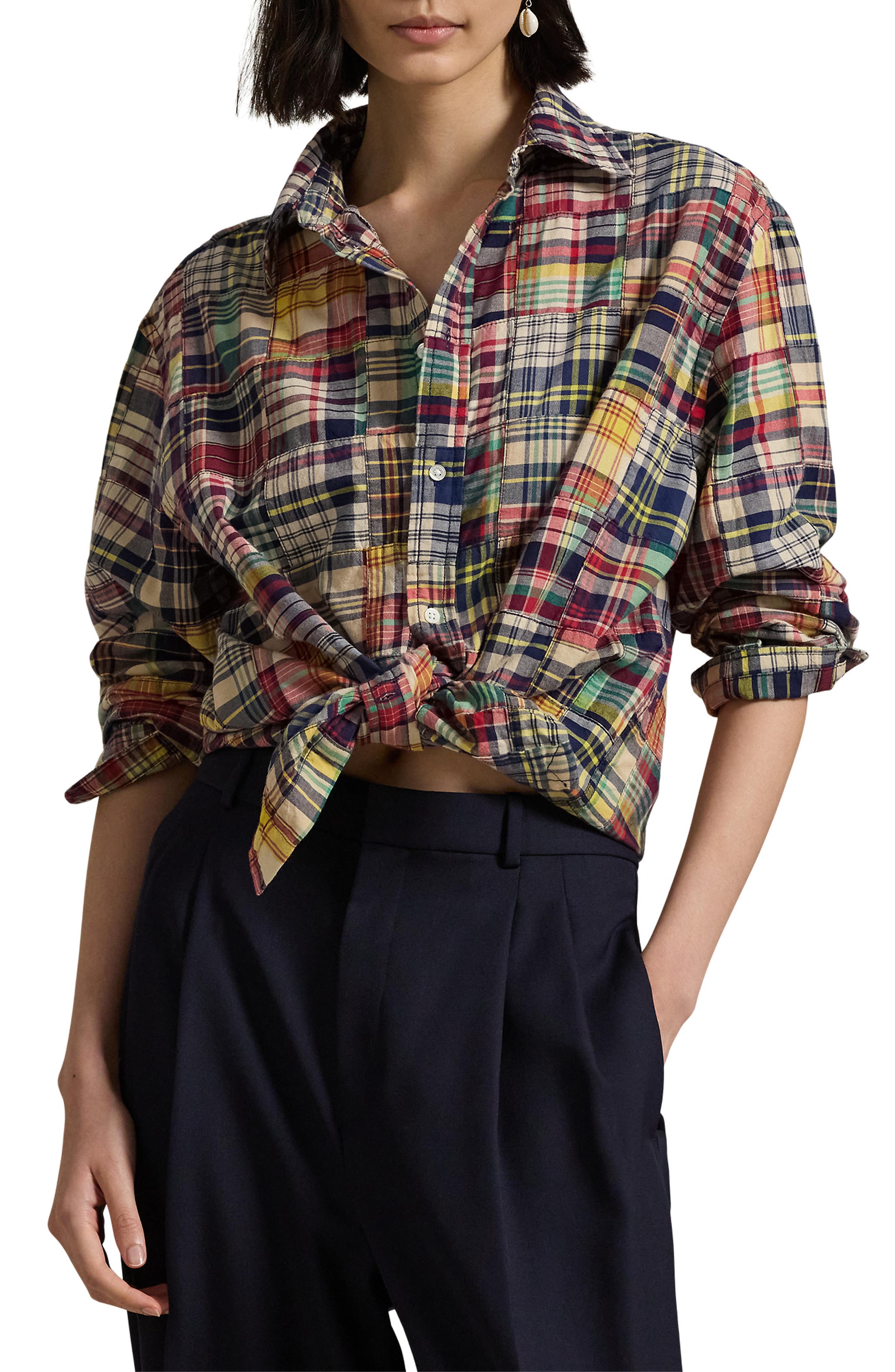 Polo Ralph Lauren Patchwork Oversize Button-Up Shirt (Women