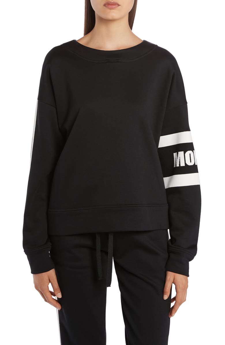 Moncler Logo Oversize Crop Cotton Blend Hoodie, Alternate, color,