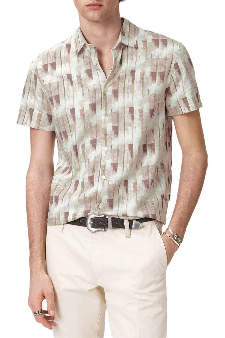 Sean Stripe Cotton Short Sleeve Button-Up Shirt, Main, color, LIGHT KHAKI