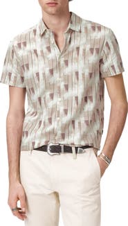 John Varvatos Sean Stripe Cotton Short Sleeve Button-Up Shirt