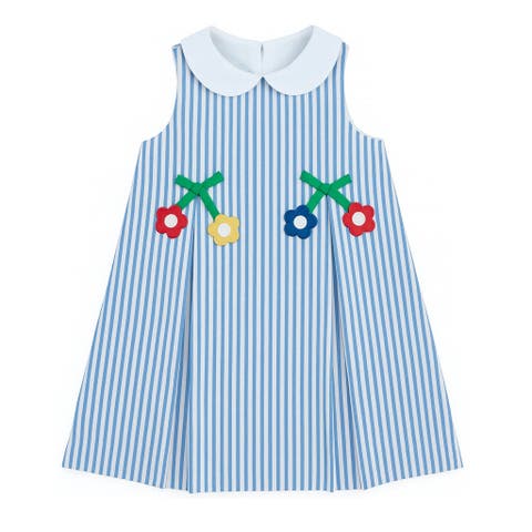 Seersucker Dress With Flowers (Toddler, Little Kid)