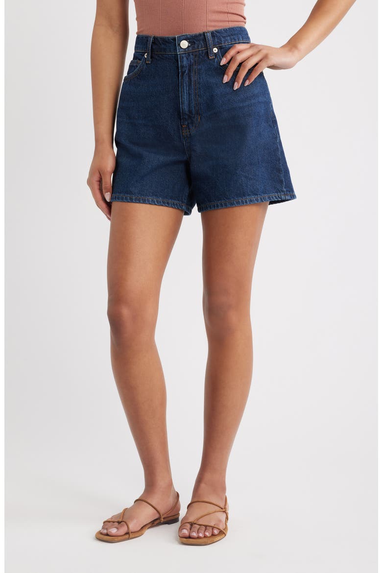 Saige High Waist Raw Hem Denim Cutoff Shorts, Main, color, TITAN