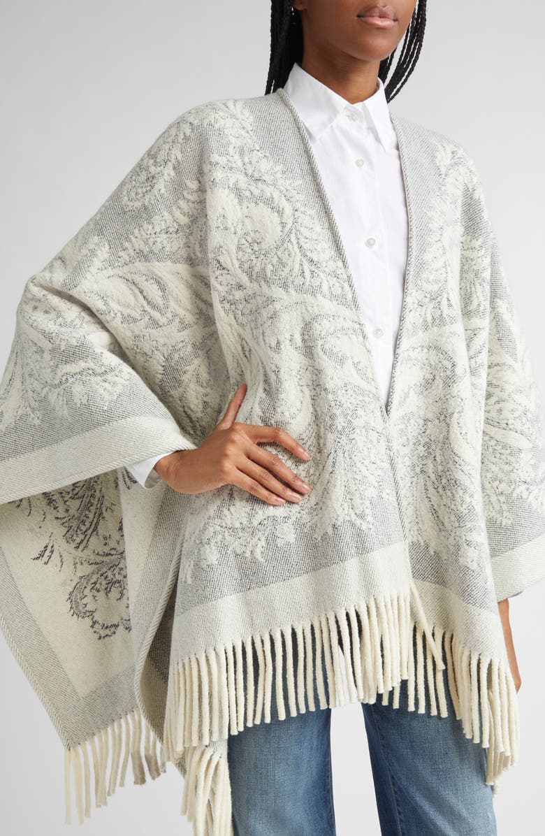 Etro Paisley Jacquard Wool Cape, Alternate, color, Grey/ White