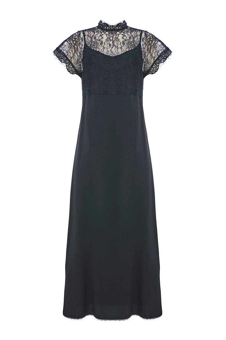 Iyla Crew Neck Midi Dress, Alternate, color, BLACK