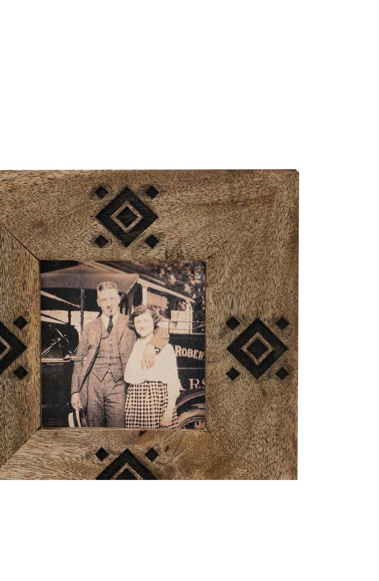 Foreside Home and Garden 4x4 Black Diamond Picture Frame Mango Wood MDF & Glass, Alternate, color, Brown