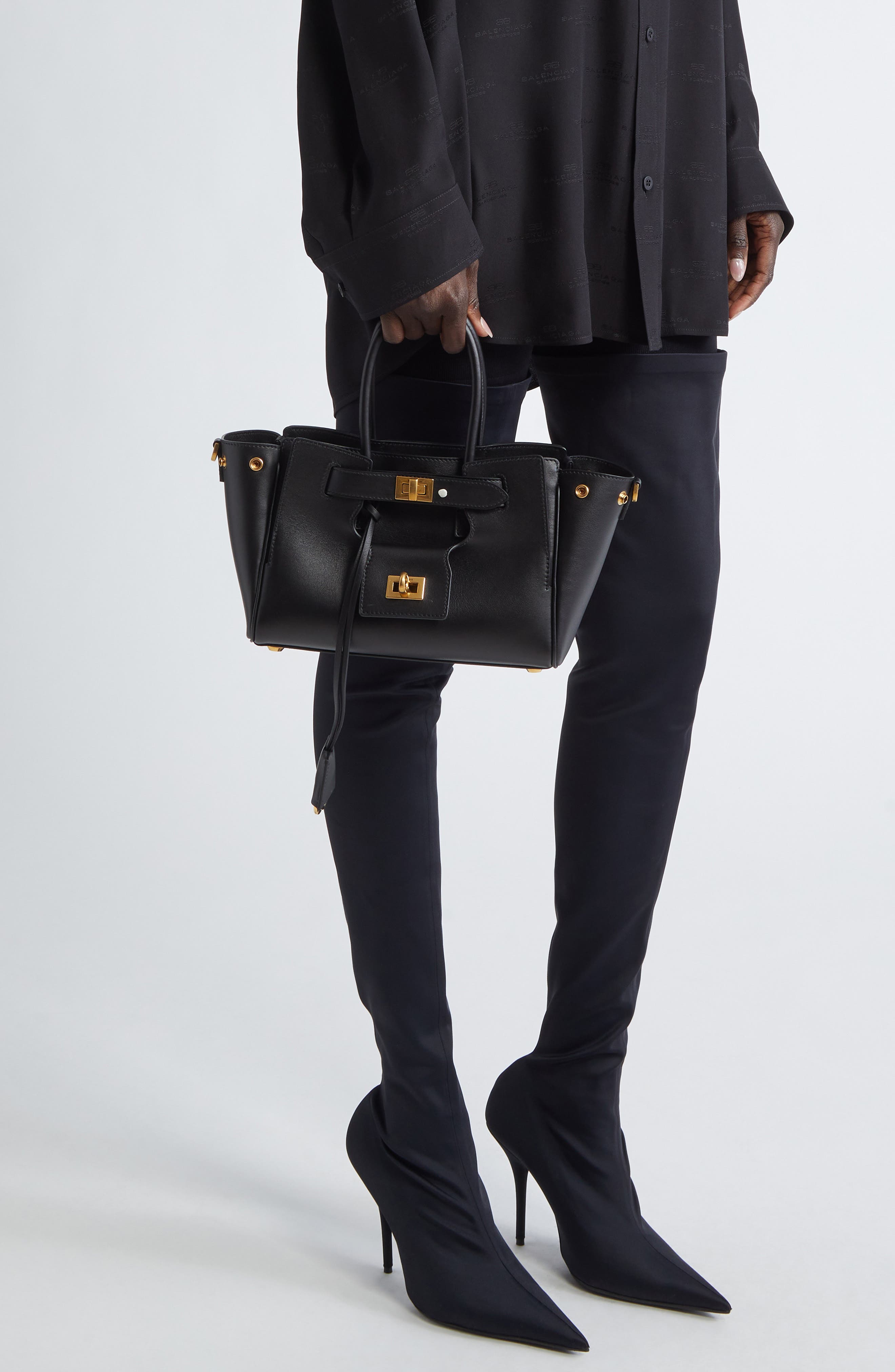 Balenciaga Mini Bel Air Leather Tote, Alternate, color, 1000 Black