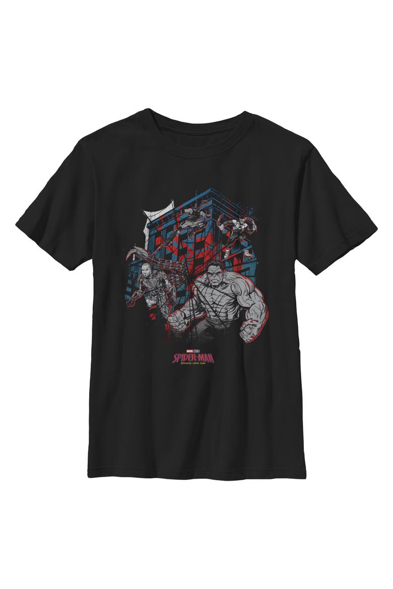 Boy's Spider-Man Brand New Day Villains in Spidey Web  Graphic T-Shirt, Main, color, Black