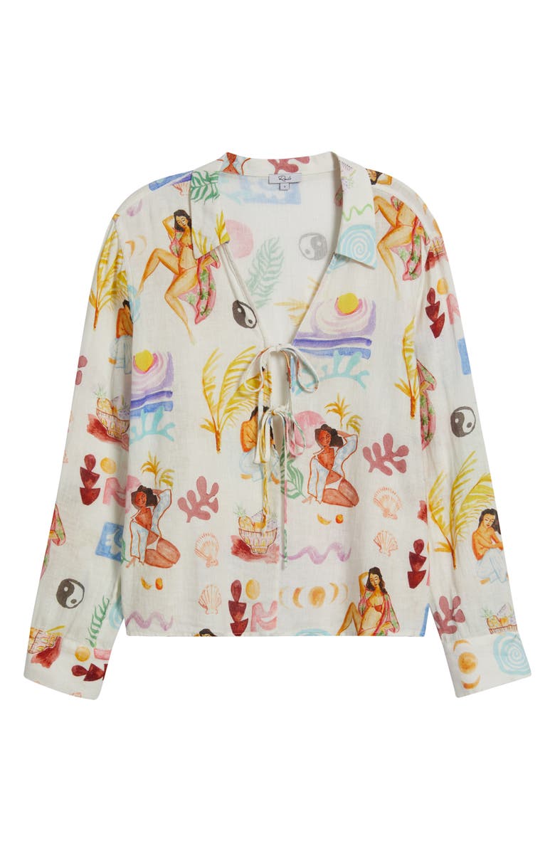 Rails Elm Stripe Tie Front Linen Blend Top, Alternate, color, Ivory Bathing Ladies