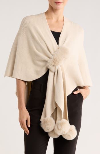 Patrizia Luca Faux Fur Trim Sweater Wrap In Neutral