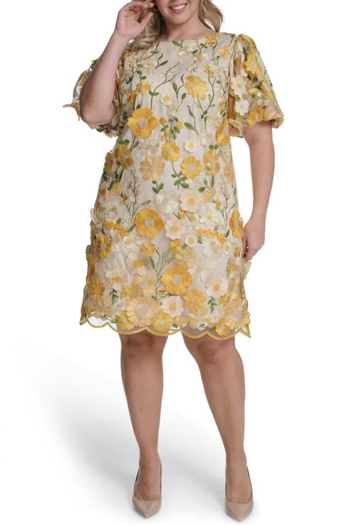 Embroidered Floral Appliqué Cocktail Dress (Plus)