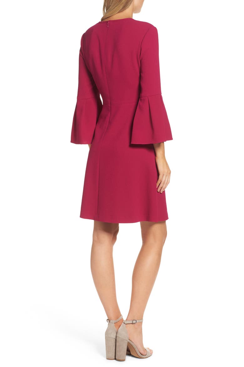 Bell Sleeve Fit & Flare Dress, Alternate, color, MAGENTA