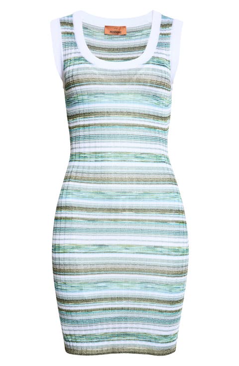 Sleeveless Space Dye Stripe Rib Mini Sweater Dress