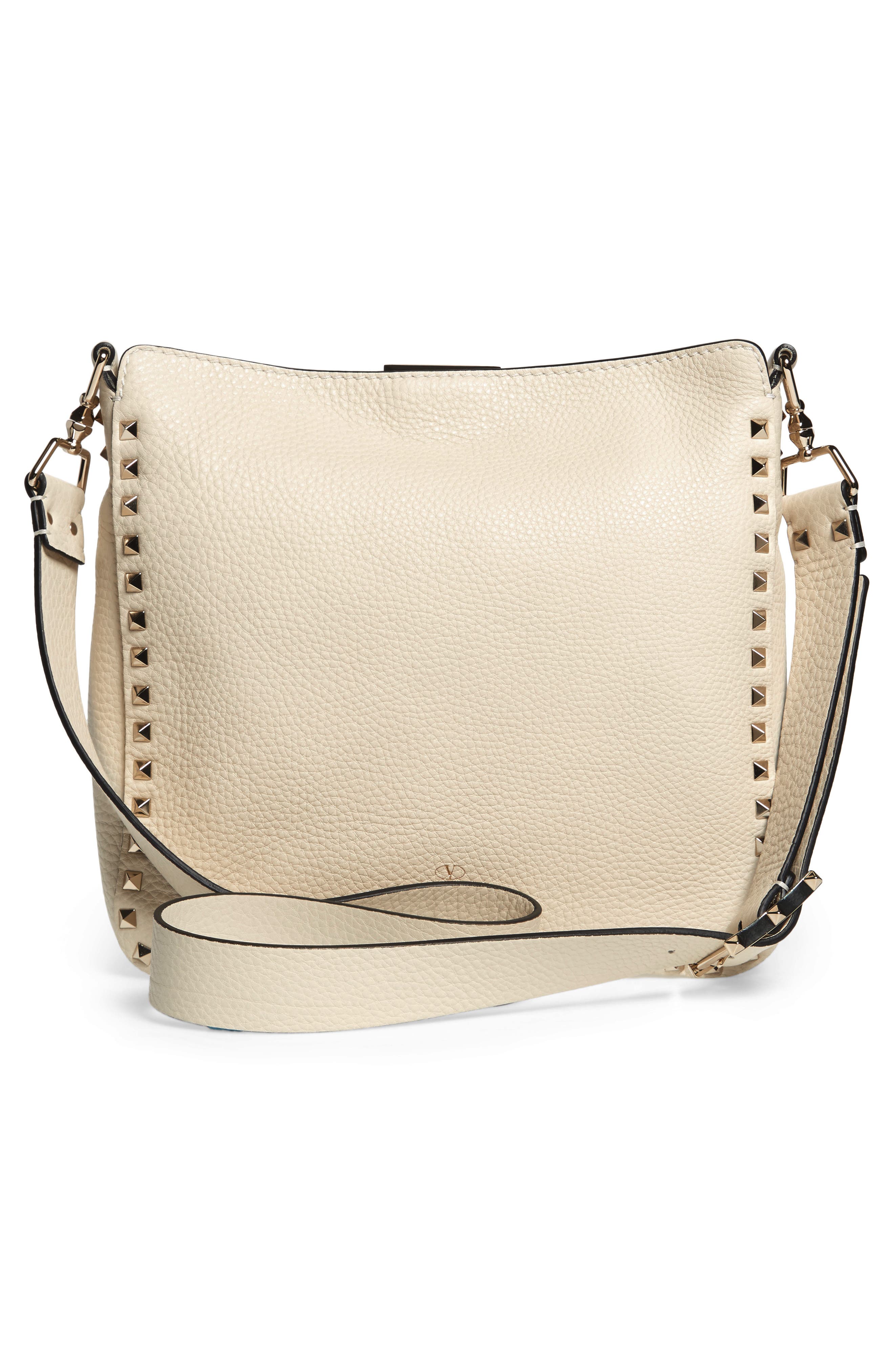 Valentino Garavani Small Rockstud Leather Hobo, Alternate, color, 