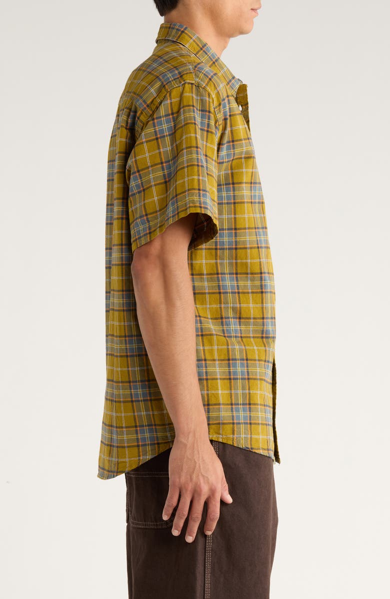 Vans Lawson Plaid Short Sleeve Cotton & Linen Button-Up Shirt, Alternate, color, Burnt Gold/ Stormy Weather