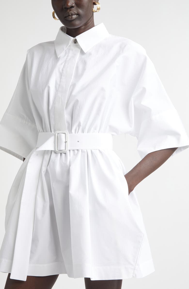 Givenchy Belted Cotton Poplin Mini Shirtdress, Alternate, color, White