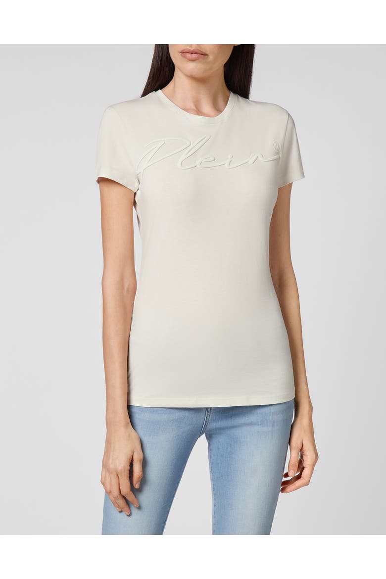 T-Shirt Round Neck Signature Women, Main, color, Cream