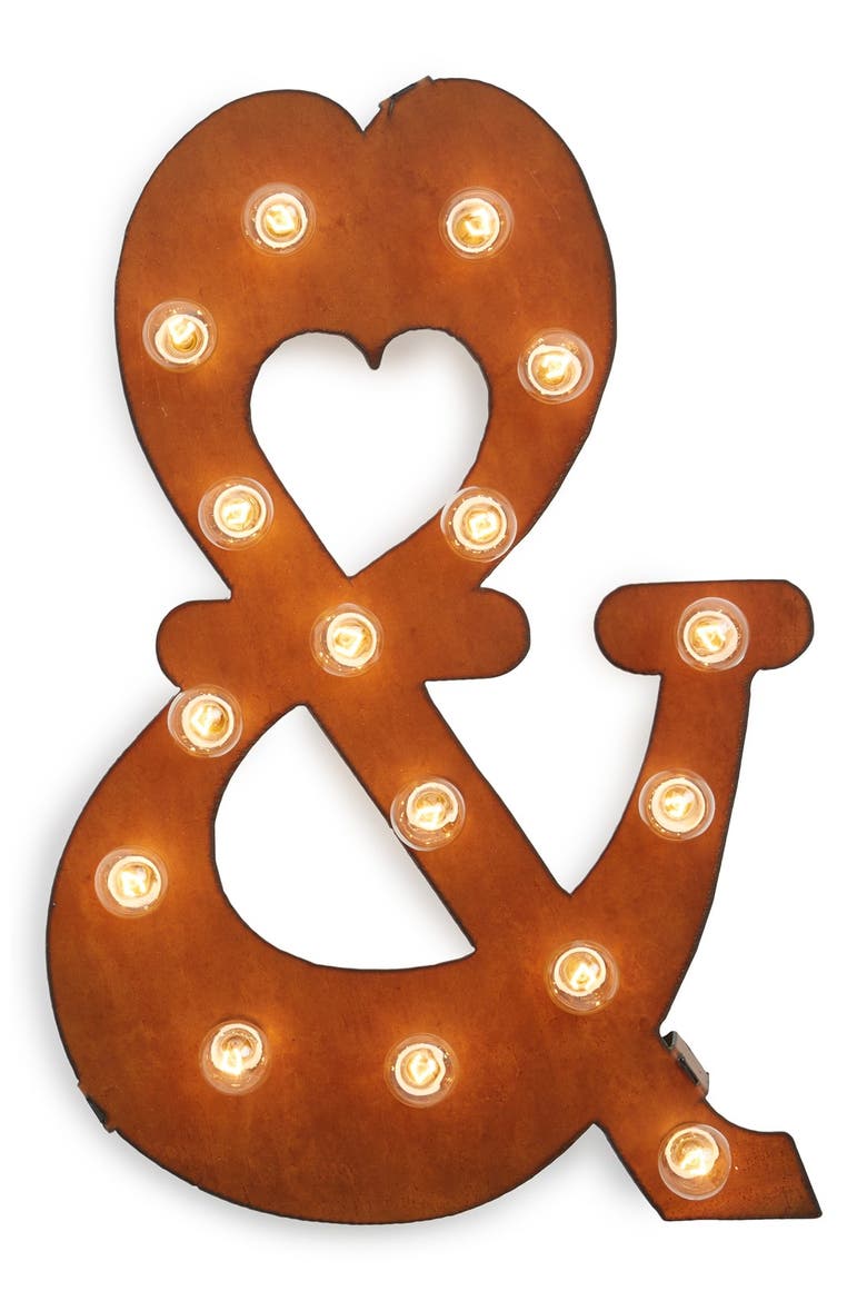 'Marquee Lights - Ampersand' Recycled Metal Sign, Main, color, BROWN