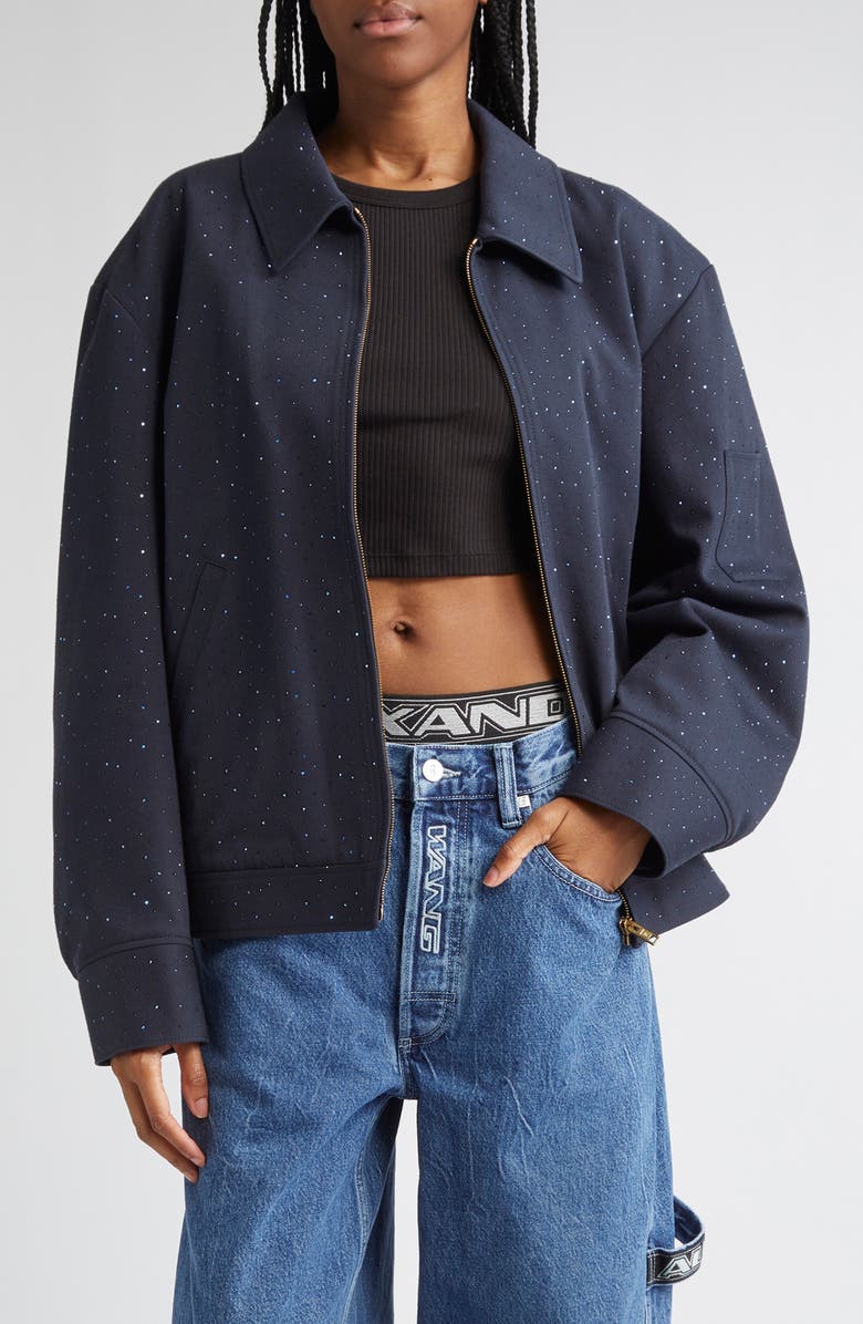 Alexander Wang Hotfix Crystal Boxy Workwear Jacket, Main, color, Navy