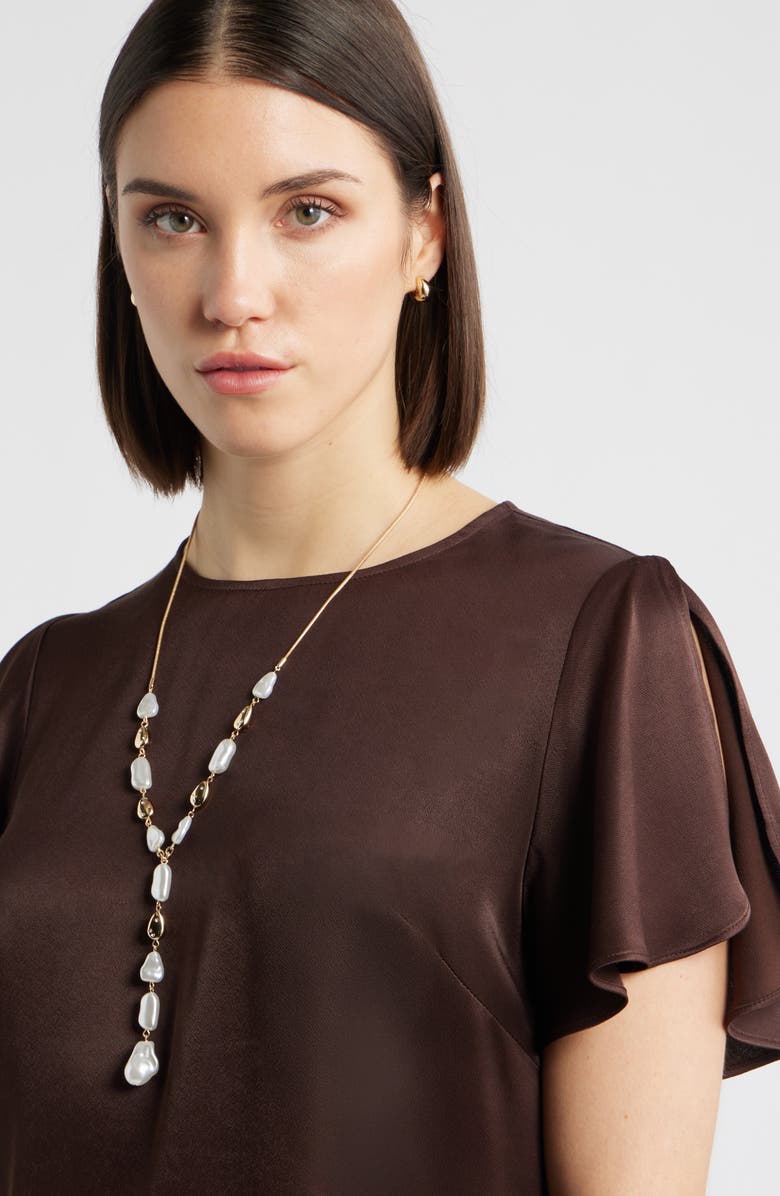 Nordstrom Baroque Faux Pearl Y-Necklace, Alternate, color, Clear- White- Gold