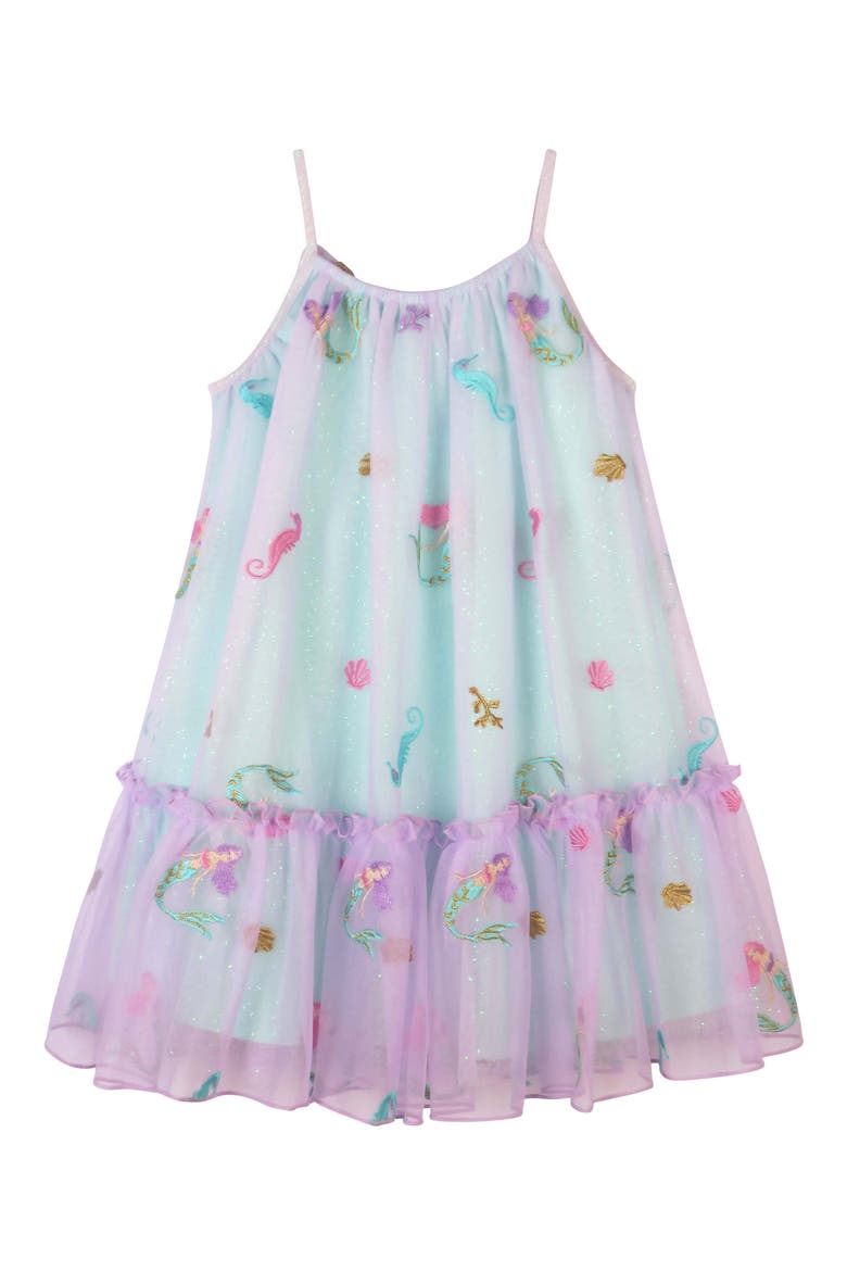 Kids' Mermaid Appliqué Tier Dress, Main, color, AQUA/LILAC