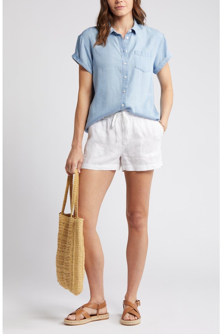 Chambray Camp Shirt, Main, color, LIGHT WASH
