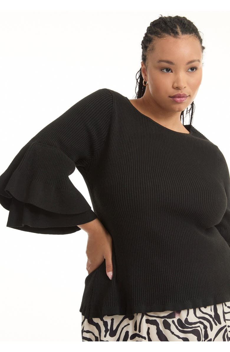 June + Vie Ruffled Long-Sleeve Sweater, Alternate, color, Black